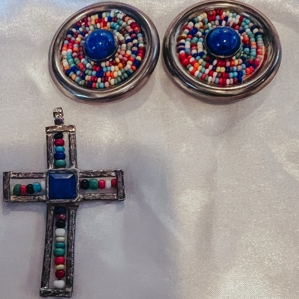 Sterling Silver Handmade Native American Earrings and Pendent